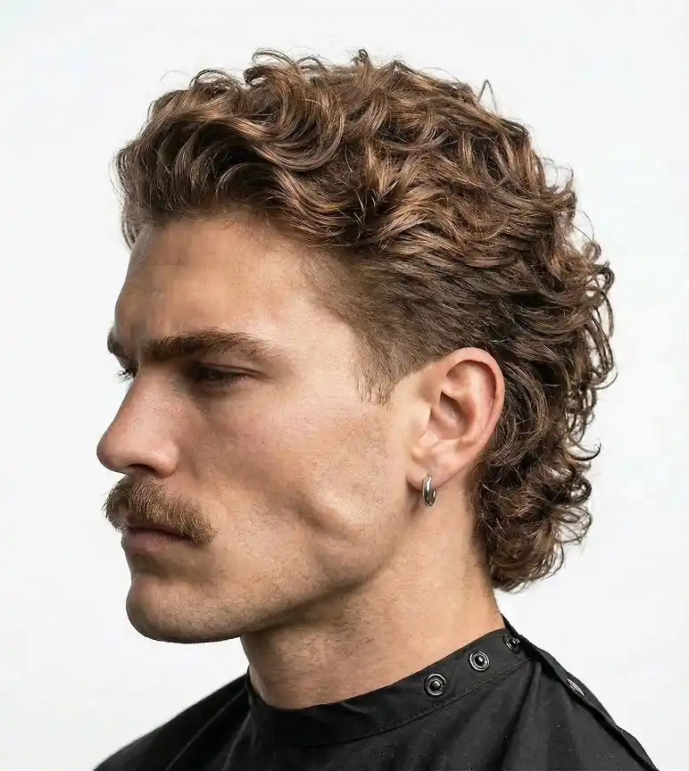 25. Mullet Curl With Auburn Highlights