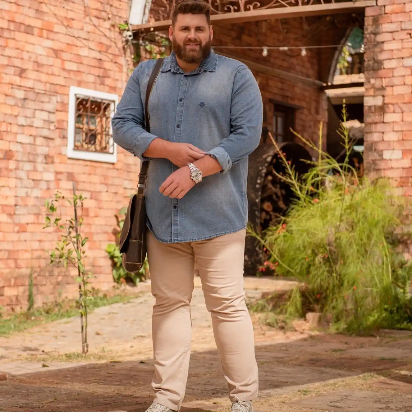 9. Denim Shirt with Khaki Pants
