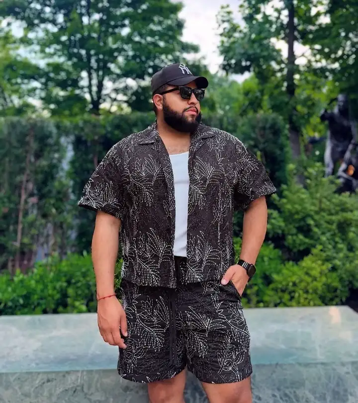 20 Vacation Outfits for Plus Size Men No One Tells You About 12 Black Printed Shirt And Shorts Set