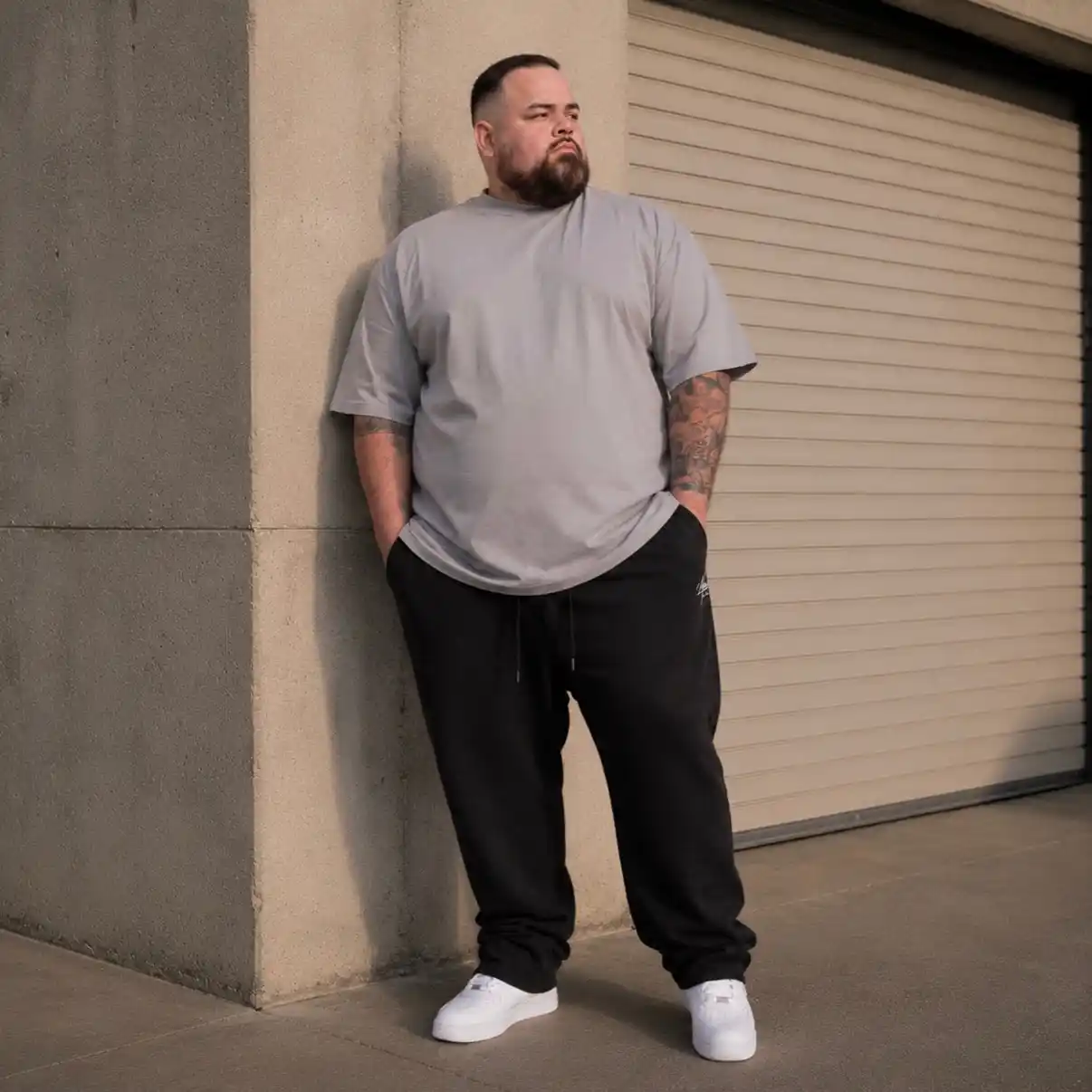 1. Grey Tee and Black Sweatpants