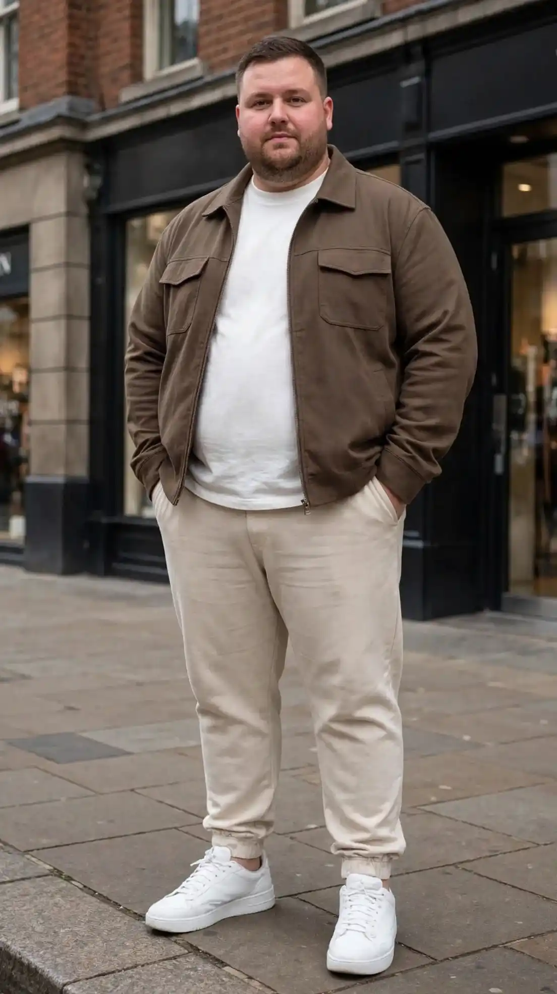 16. Brown Zip Jacket with Beige Joggers