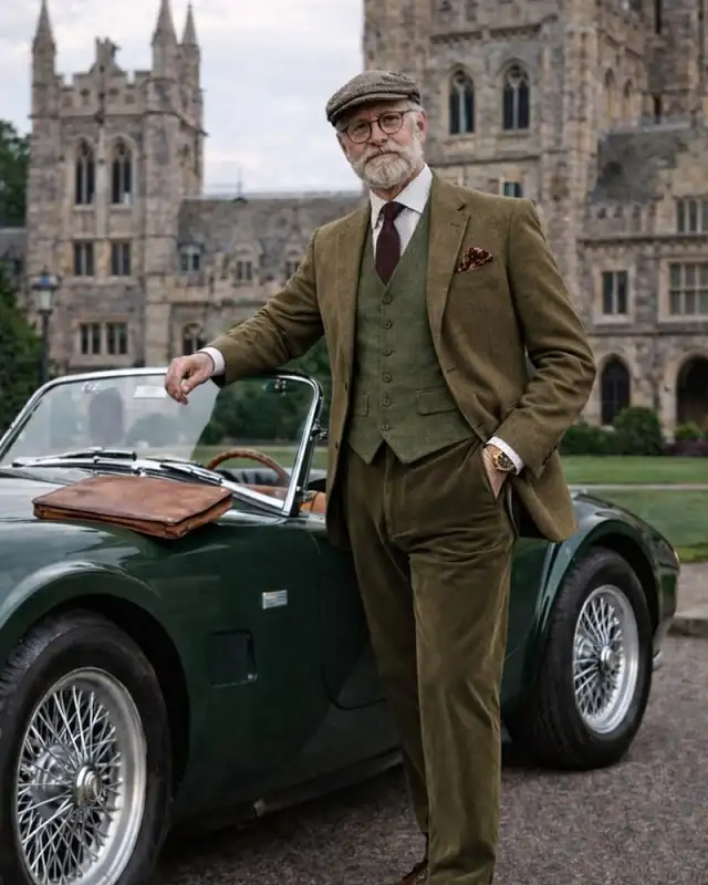 Olive Three Piece Tweed With a Matching Flat Cap