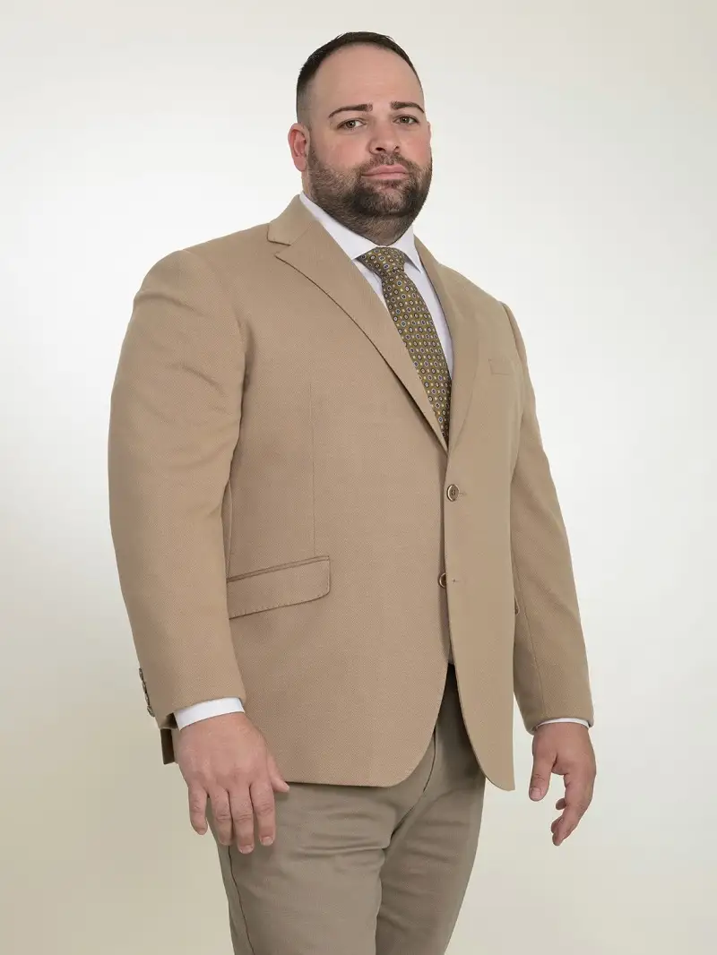 Wedding Guest Outfit for Plus Size Men: 15 Stylish Ideas 15 A Warm Khaki Suit That Works for Daytime Ceremonies