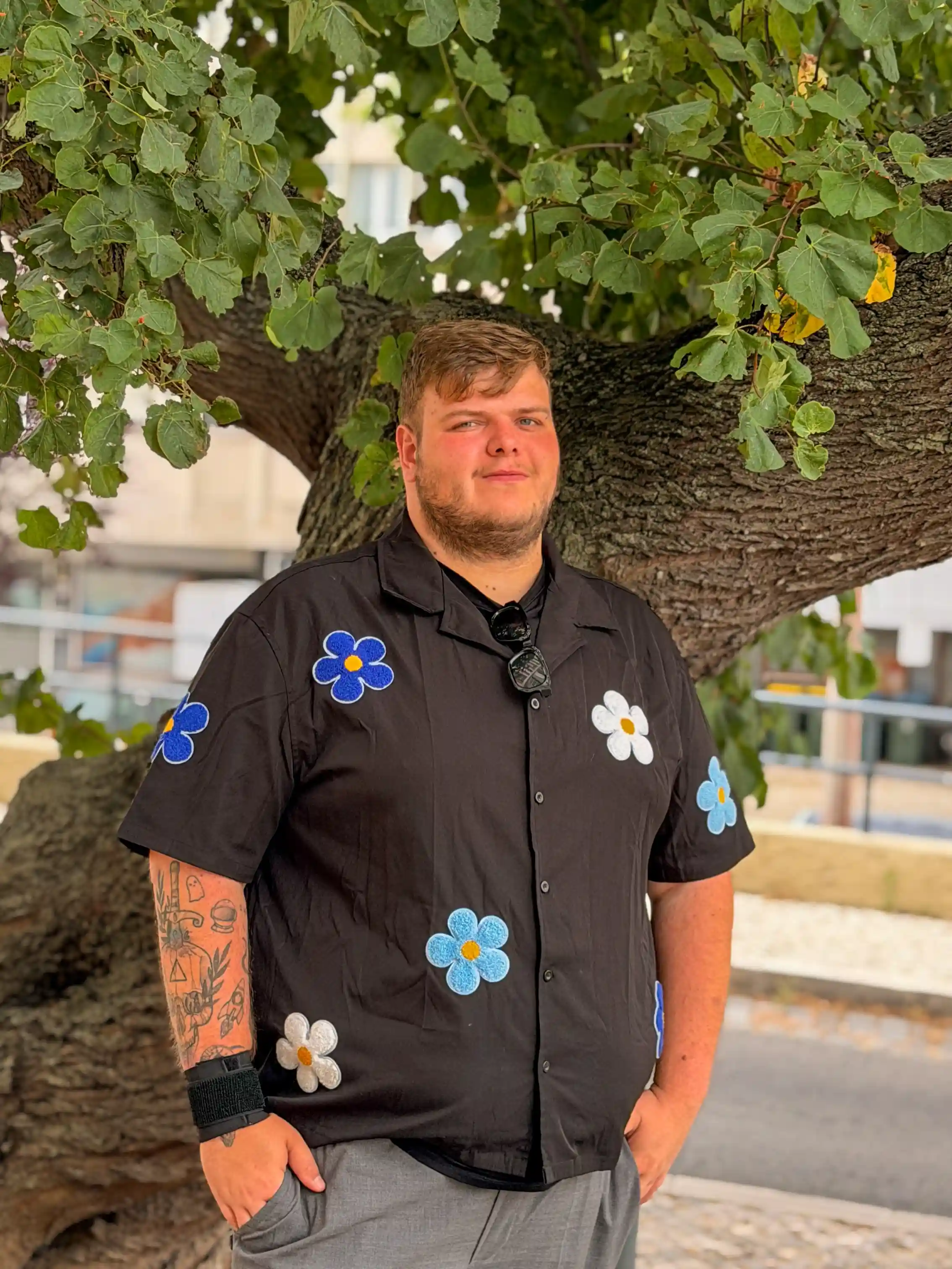 7. Black Floral Embroidered Shirt