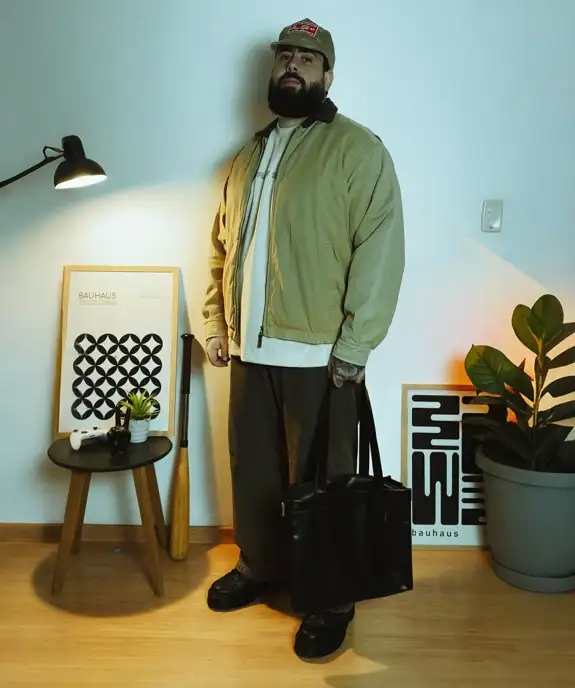 Olive Bomber and Wide Trousers