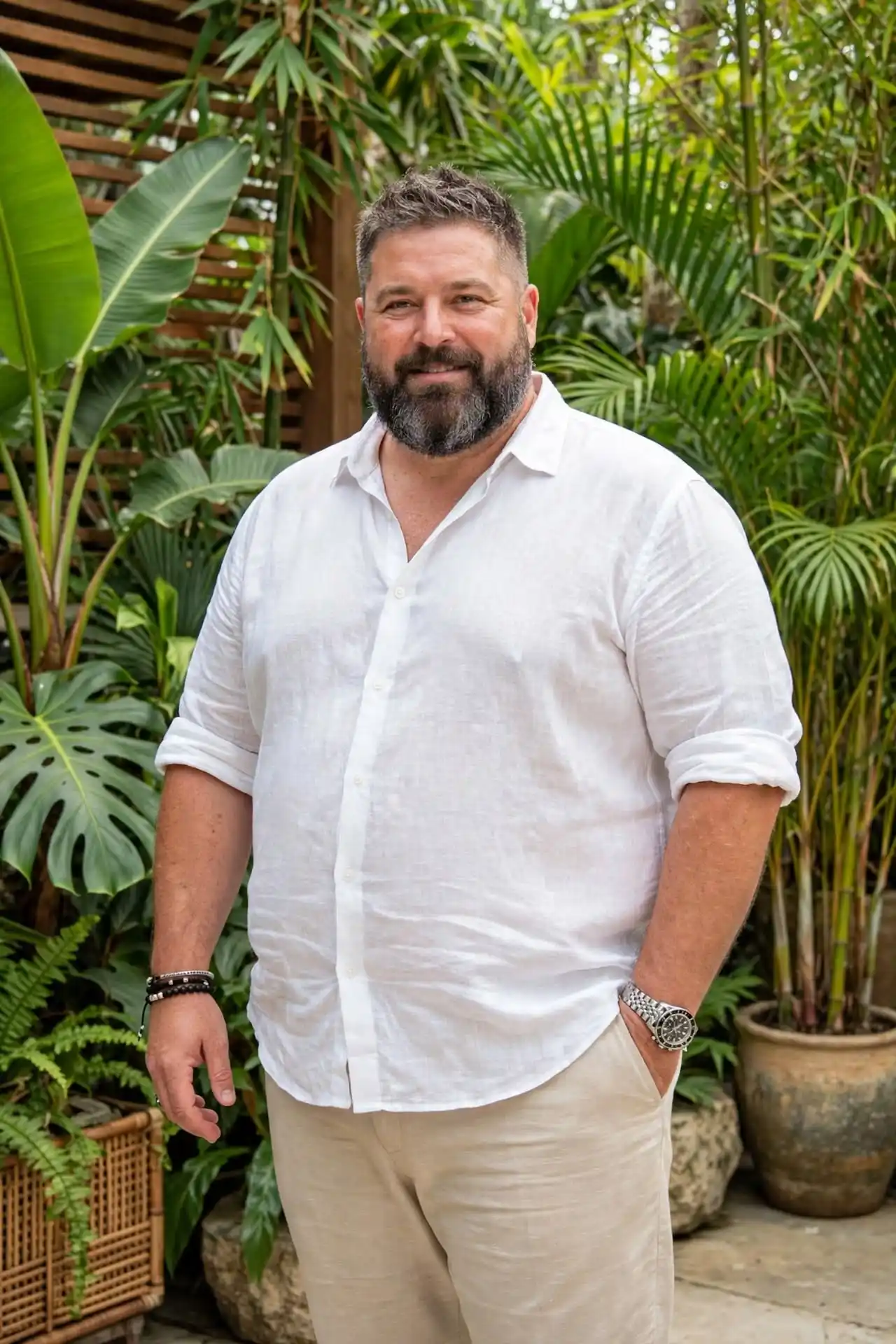 15. Keep It Simple With a White Linen Shirt and Sand Trousers for a Garden or Beach Date