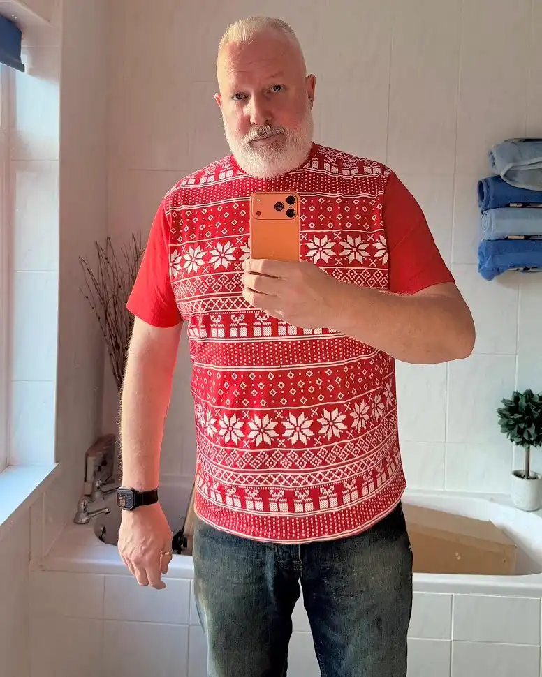 15 Christmas Party Outfits for Plus Size Men That Actually Work 5 Fair Isle Print Christmas Te