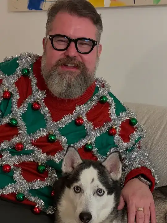 15 Christmas Party Outfits for Plus Size Men That Actually Work 3 Tinsel and Bauble Ugly Sweater