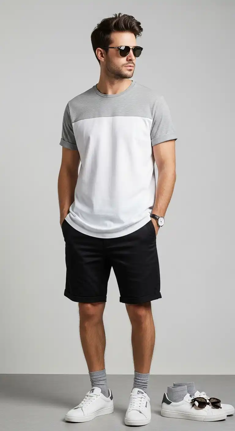 9 Black Shorts Outfit Men Ideas to Look Effortlessly Cool 2 1) Minimal Tee, Max Impact