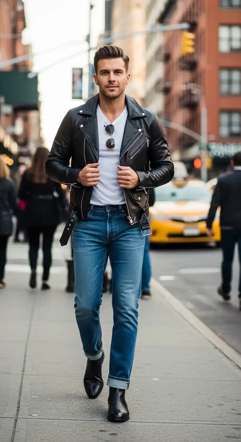 15 Cool Street Style Men Outfits You’ll Want To Copy Immediately 8 7. The Leather Jacket Power Move