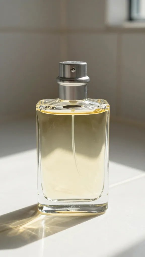 How to Apply Cologne Without Gassing Everyone Out 6 citrus cologne bottle on sunlit bathroom tile closeup