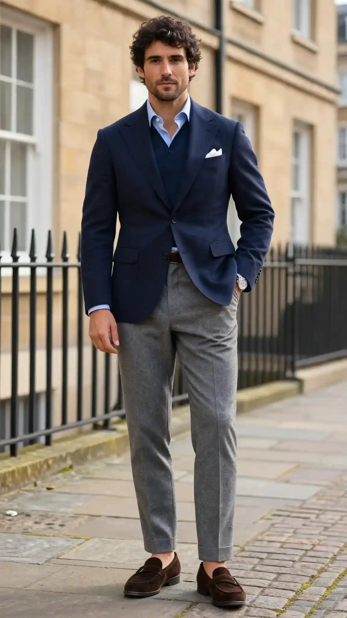 1. The Navy Blazer + Grey Flannel Combo