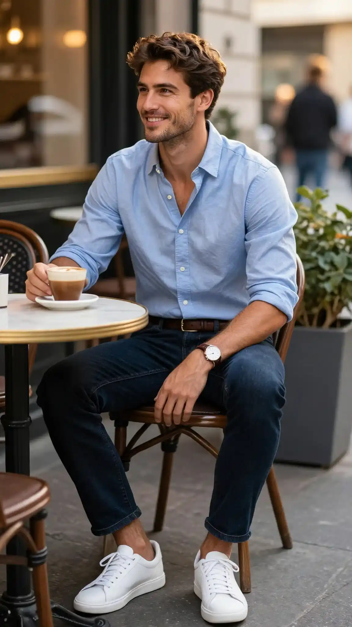 22 Coffee Date Outfits for Men That Make a Great First Impression 16 10. The Oxford Shirt, Rolled Sleeves, Zero Stress