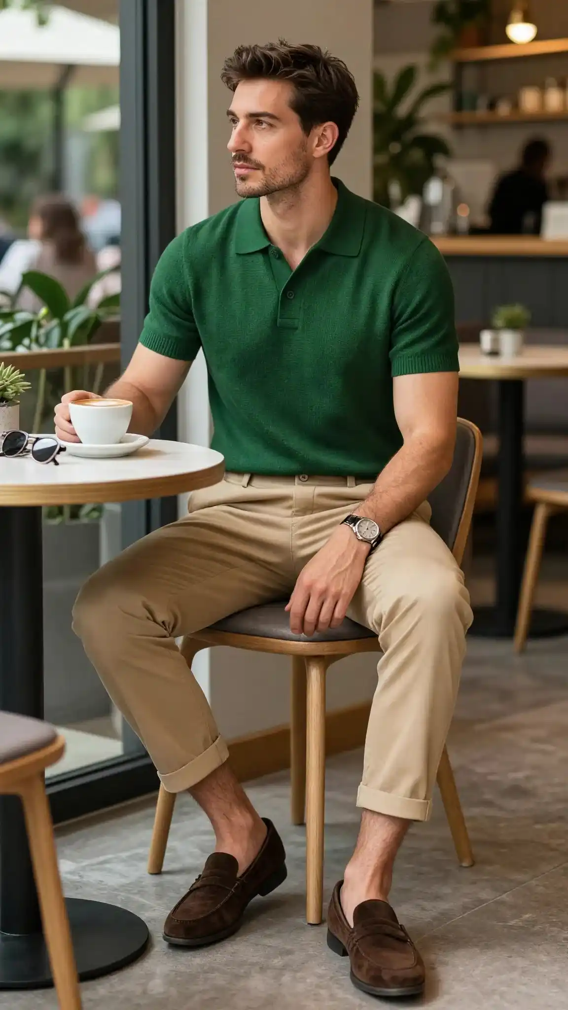 22 Coffee Date Outfits for Men That Make a Great First Impression 18 11. The Knit Polo That Does All the Talking