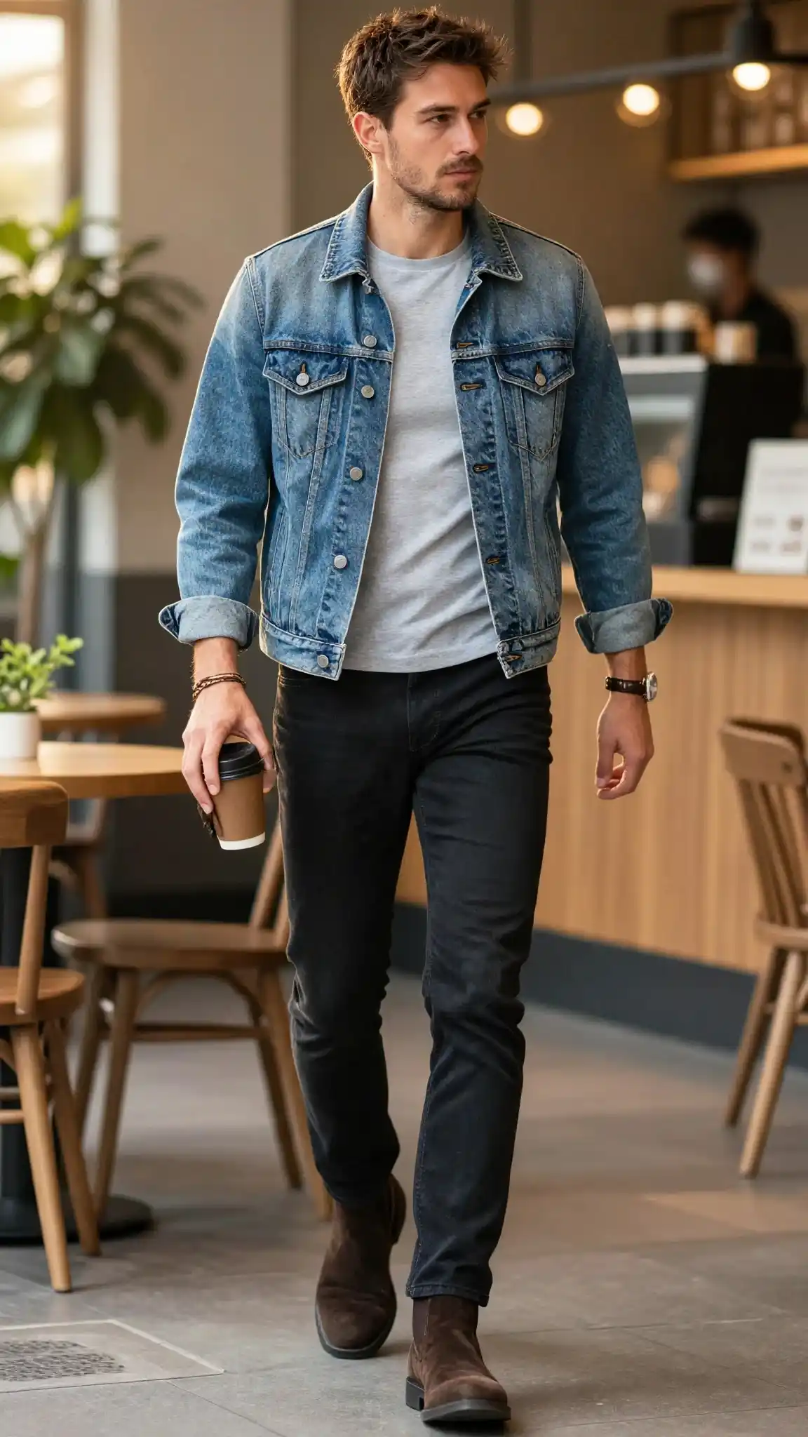 22 Coffee Date Outfits for Men That Make a Great First Impression 20 12. The Denim Jacket, But Make It Grown-Up