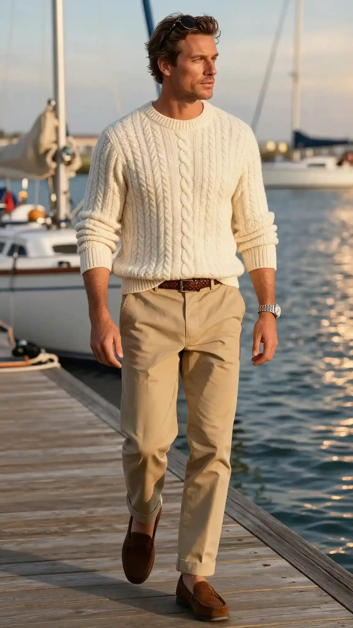 2. The Cream Cable-Knit + Chinos Weekender