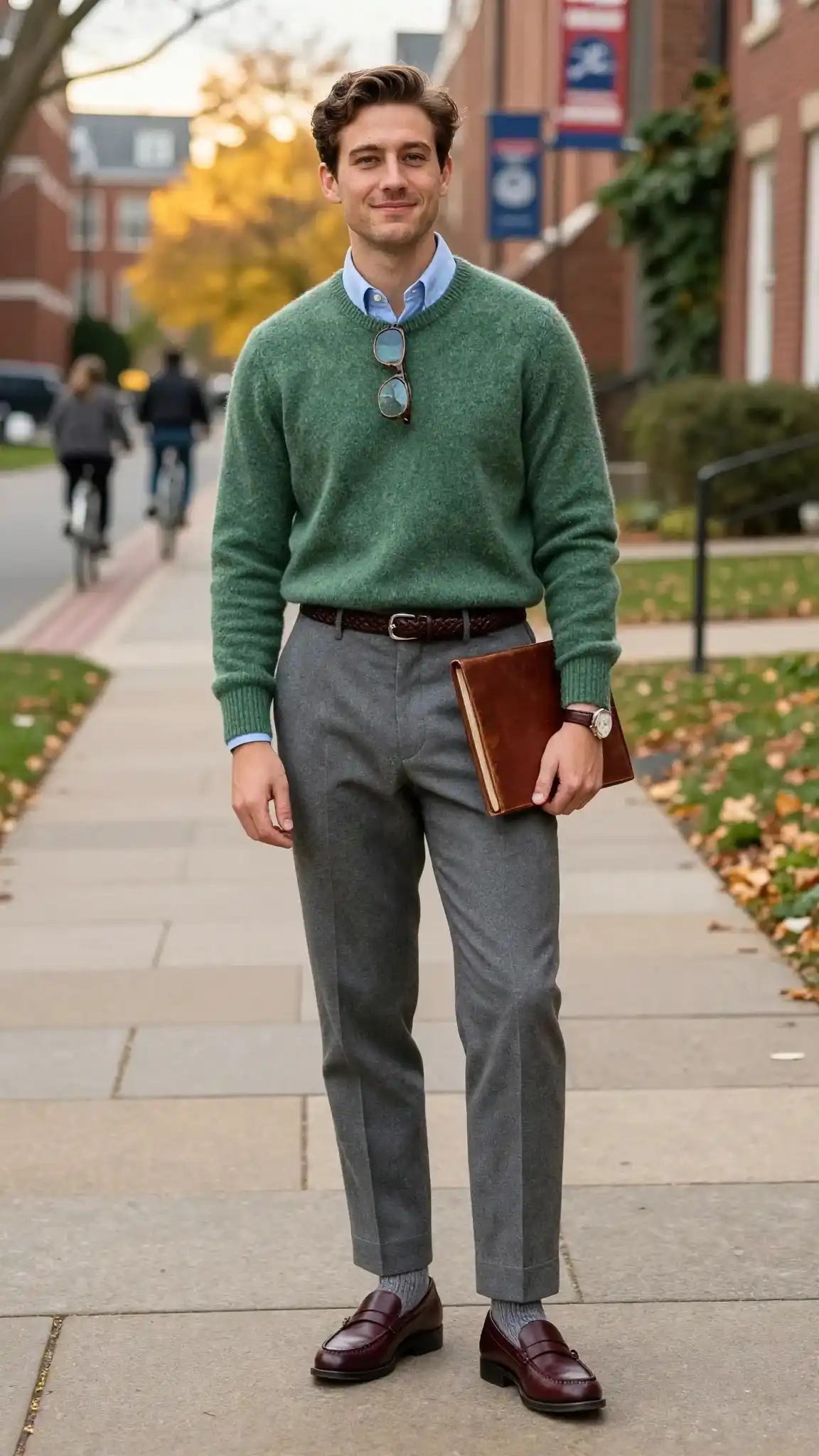 6. The Ivy Campus Classic OCBD + Shetland + Penny Loafers