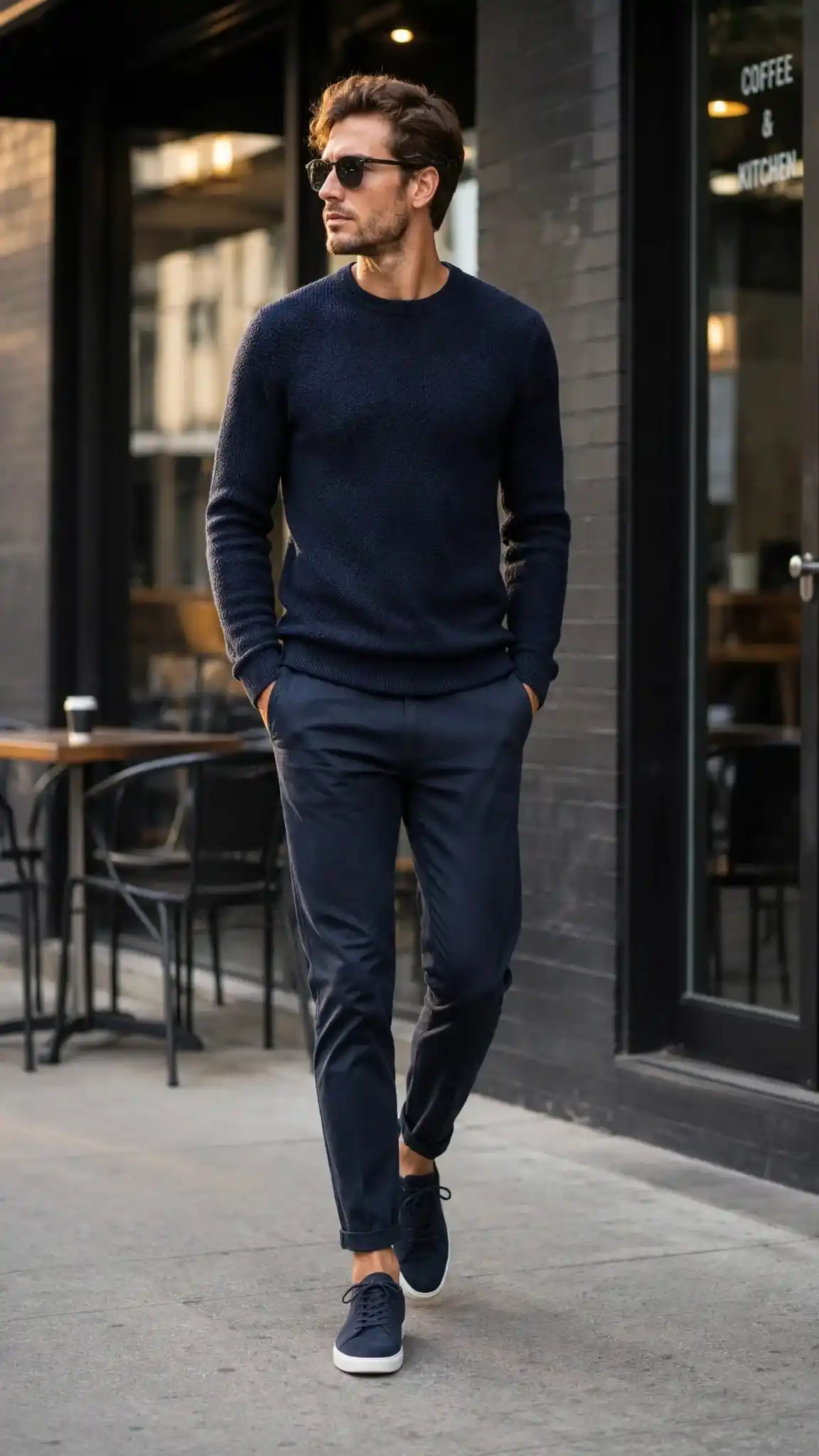 22 Coffee Date Outfits for Men That Make a Great First Impression 8 6. The Monochrome Fit That Instantly Elevates