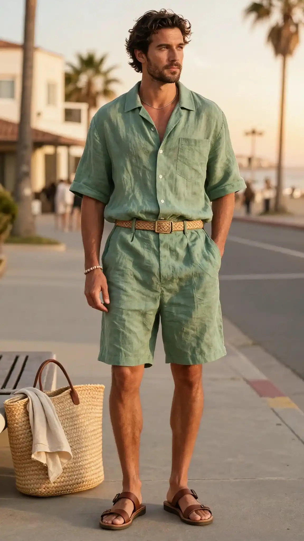 16 Boho Outfit Ideas for Men to Wear Casually 17 9. Breezy Set Matching Linen Shirt And Shorts