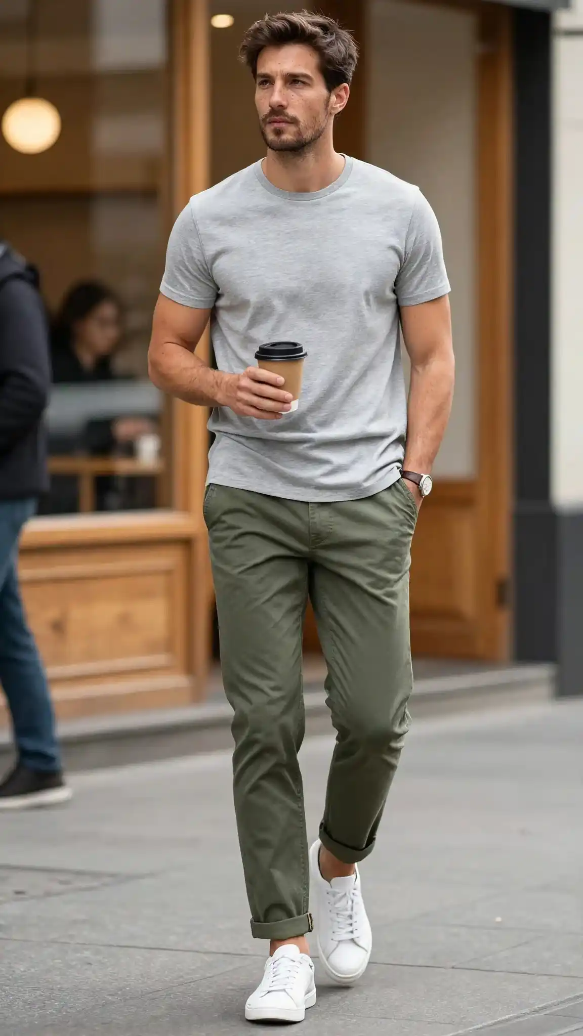 22 Coffee Date Outfits for Men That Make a Great First Impression 14 9. The Elevated Tee and Chinos Combo