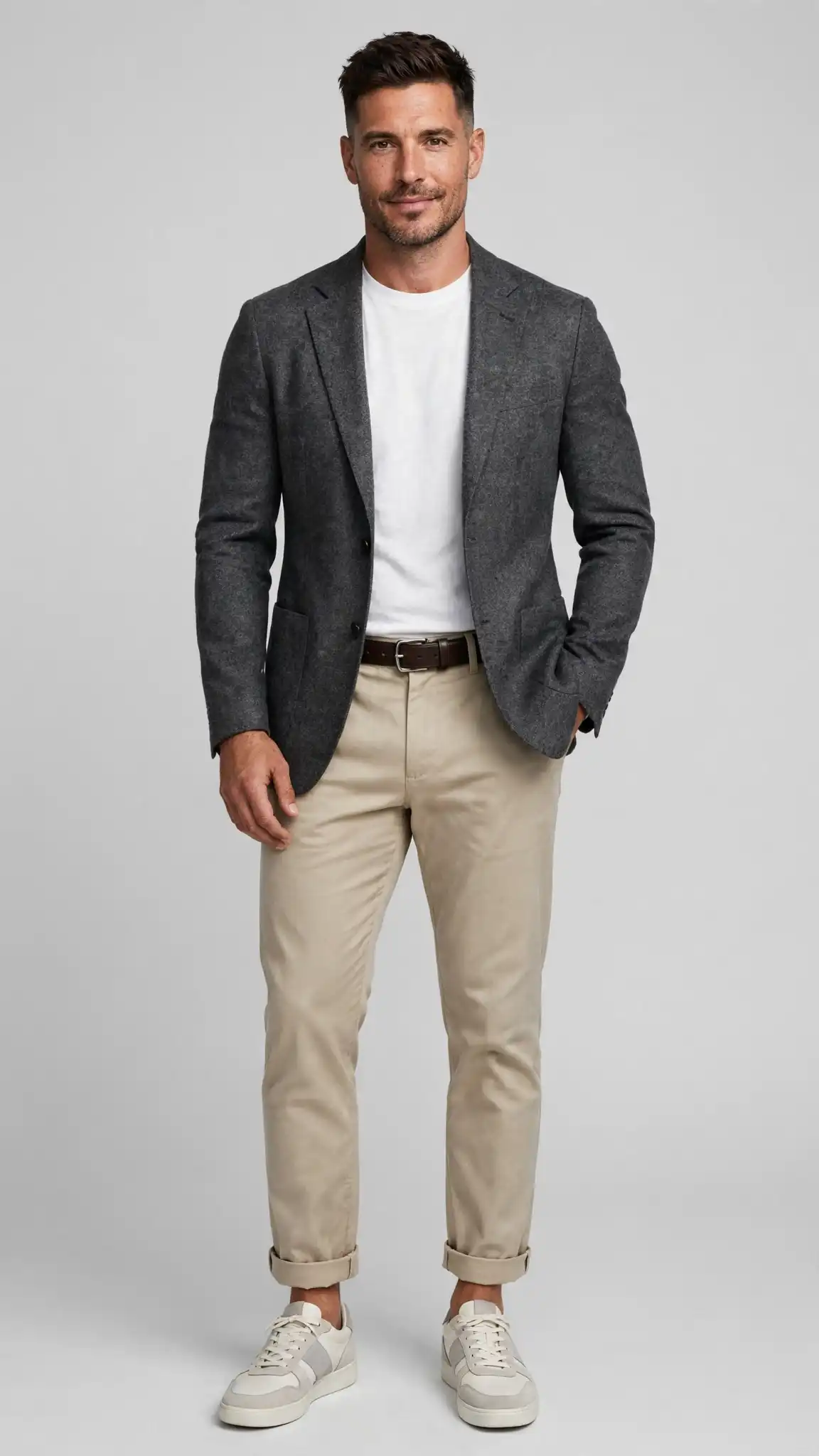 Capsule Wardrobe Men Over 40: Build a Timeless Style in 11 Pieces 9 8. The Weekend-To-Work Convertible Blazer, Tee, and Chinos