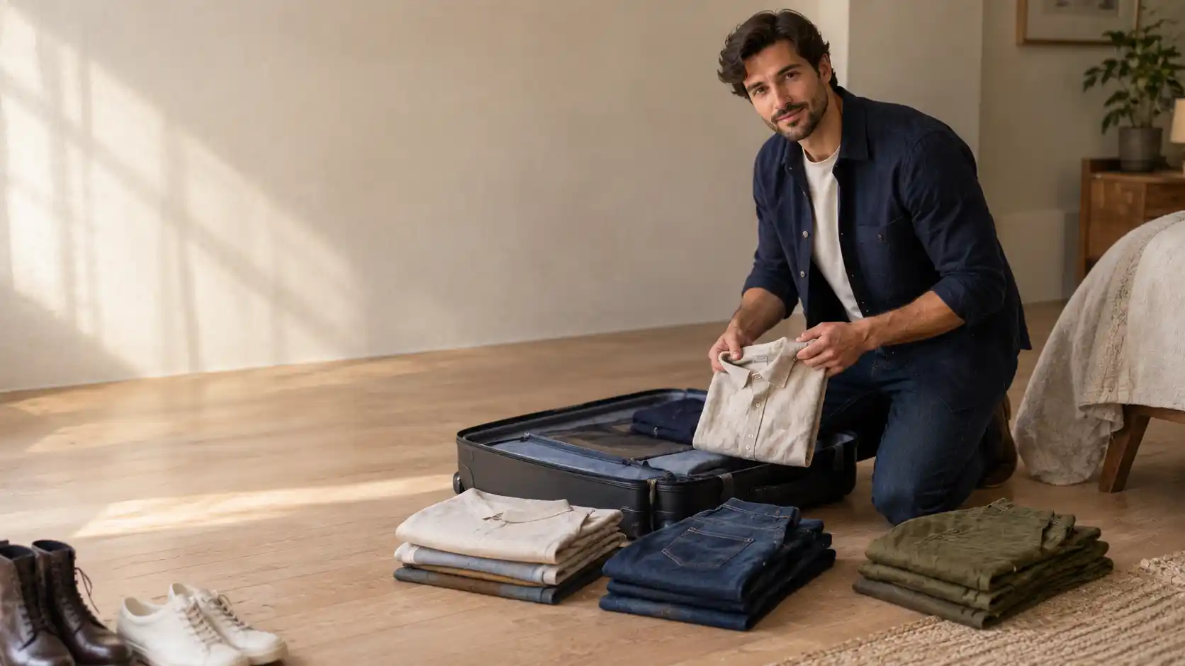 5 Piece Capsule Wardrobe for Men's Week Long Trips (12 Outfits, One Carry On) 1 Capsule Wardrobe for Men's Week Long Trips