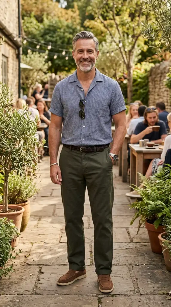 Short Sleeve Button Shirt with Relaxed Fit Pants