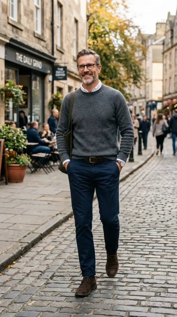Smart Casual Look with Knit Sweater and Chinos