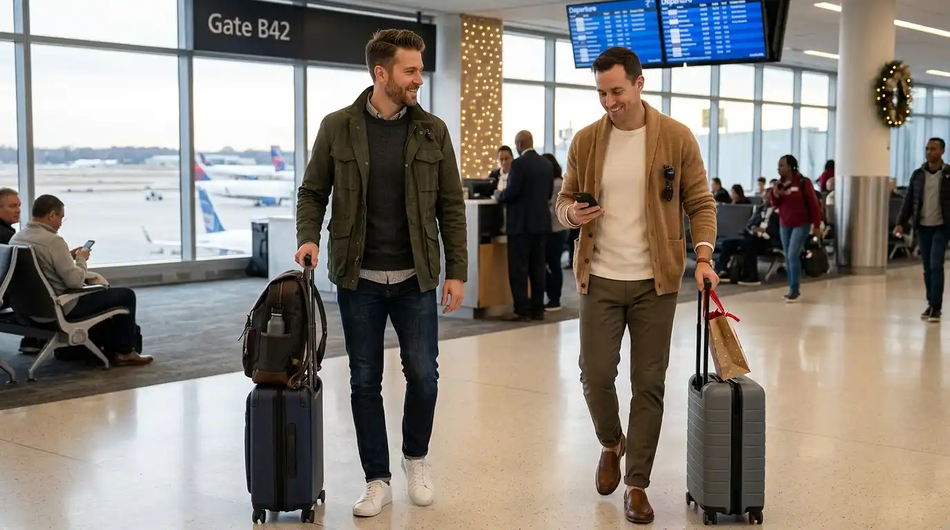 13 Airport Outfit Men Holiday Travel Looks for Family Visits