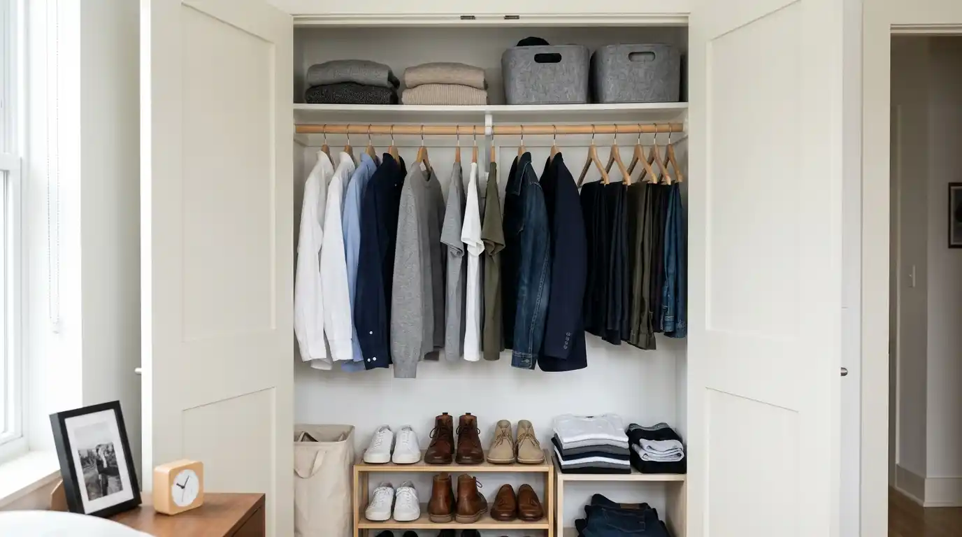 13 Minimalist Men’s Wardrobe Layouts for Small Closets 1 13 Minimalist Men’s Wardrobe Layouts for Small Closets