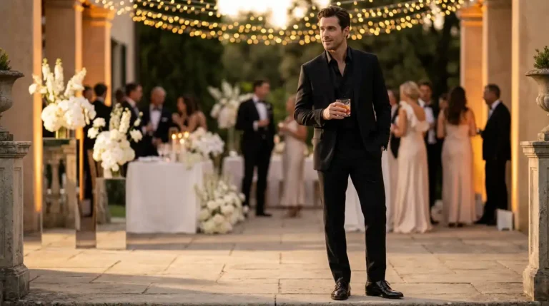All-Black Men’s Wedding Guest Outfit