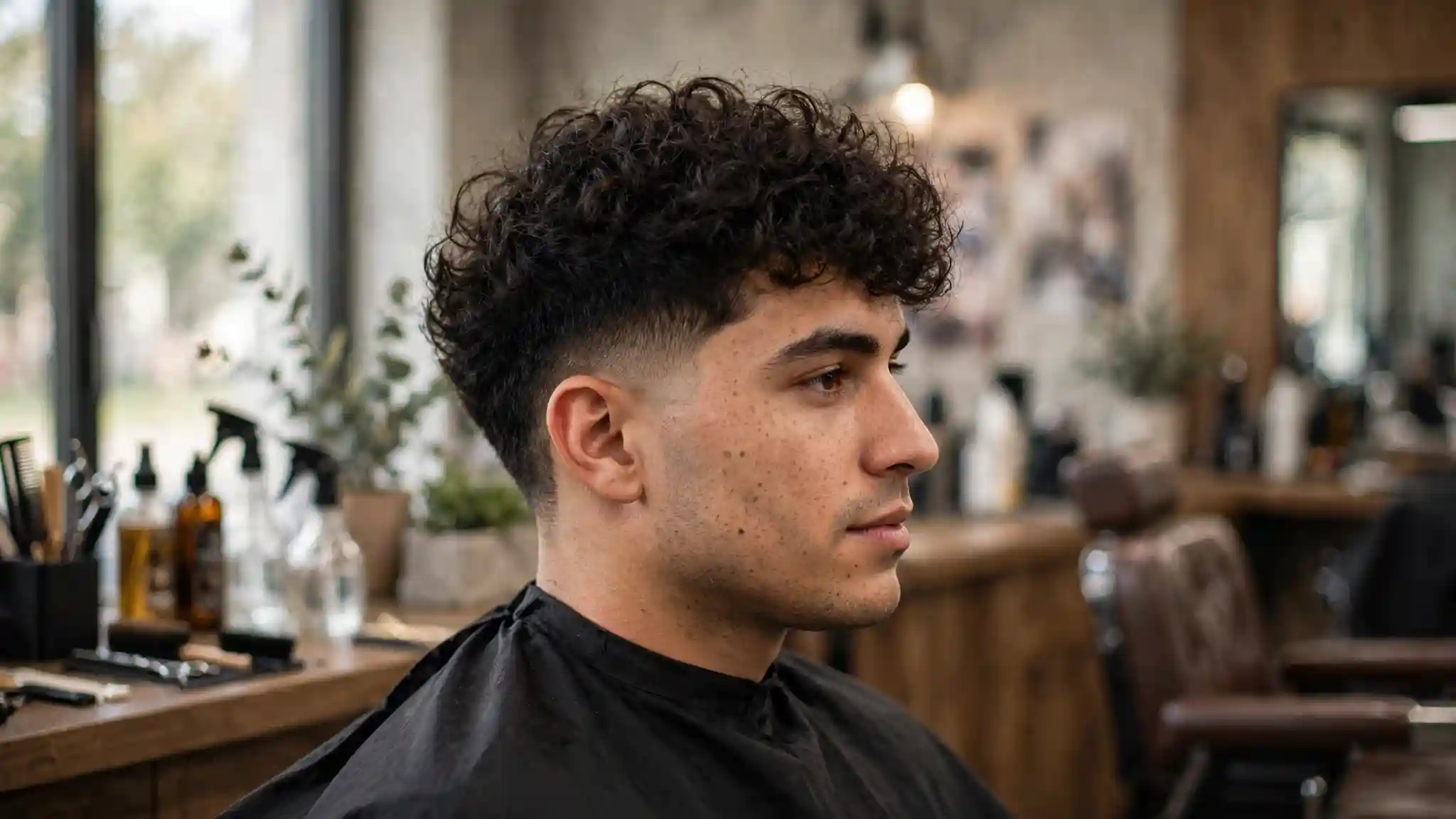 mid fade curly hair men